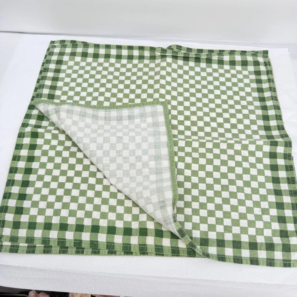 Gingham Cloth Napkins Green White Checkered Set of 4 Farmhouse Country Table